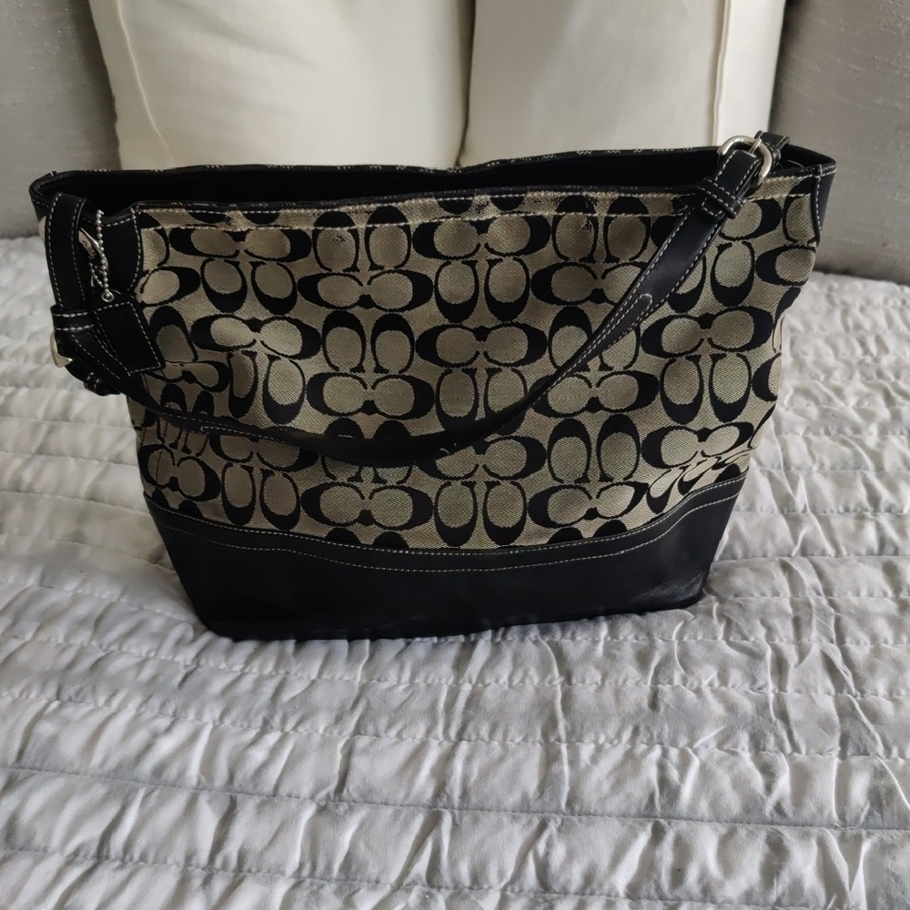 COACH Vintage Large Signature Logo Black & Gray Purse Bag Tote Y2K Cottagecore